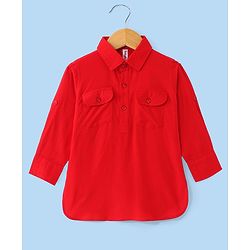Babyhug Full Sleeves Solid Pathani Kurta & Pyjama Set - Red
