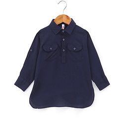 Babyhug Full Sleeves Solid Pathani Kurta & Pyjama Set - Navy Blue