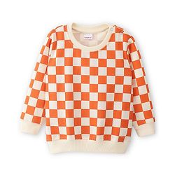 Babyhug 100% Cotton Knit Full Sleeves Checks & Mice Printed Sweatshirts Pack of 2 - Blue & Orange