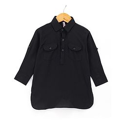 Babyhug Full Sleeves Solid Pathani Kurta & Pyjama Set - Black