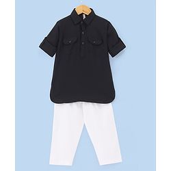Babyhug Full Sleeves Solid Pathani Kurta & Pyjama Set - Black