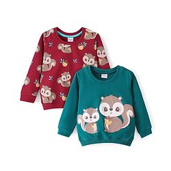 Babyhug 100% Cotton Knit Full Sleeves Sweatshirt With Squirrel Graphics Pack Of 2 - Red & Green
