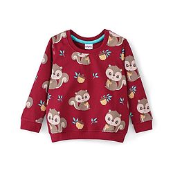 Babyhug 100% Cotton Knit Full Sleeves Sweatshirt With Squirrel Graphics Pack Of 2 - Red & Green