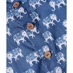 Babyhug Cotton Woven Full Sleeves Kurta and Pajama Set Elephant Print - Blue