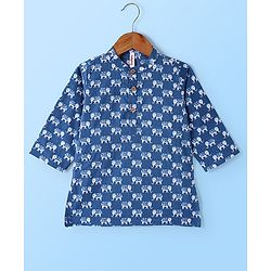 Babyhug Cotton Woven Full Sleeves Kurta and Pajama Set Elephant Print - Blue