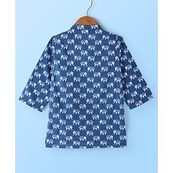 Babyhug Cotton Woven Full Sleeves Kurta and Pajama Set Elephant Print - Blue