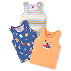 Babyhug 100% Cotton Knit Sleeveless Striped Sando Pack of 3 - Multicolour