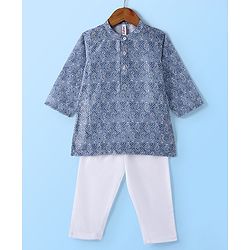 Babyhug Cotton Woven Full Sleeves Kurta and Pajama Set Block Print - Grey