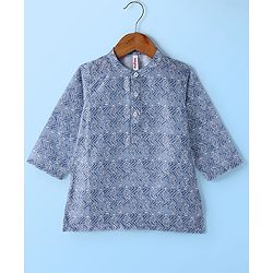 Babyhug Cotton Woven Full Sleeves Kurta and Pajama Set Block Print - Grey