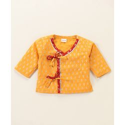 Babyhug Woven Full Sleeves Kurta & Dhoti Set with Cap & Booties Bandhani Print - Red & Yellow