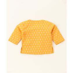 Babyhug Woven Full Sleeves Kurta & Dhoti Set with Cap & Booties Bandhani Print - Red & Yellow