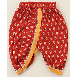 Babyhug Woven Full Sleeves Kurta & Dhoti Set with Cap & Booties Bandhani Print - Red & Yellow