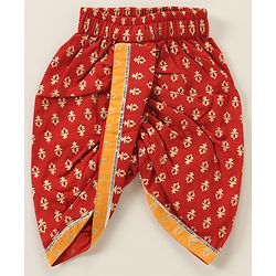 Babyhug Woven Full Sleeves Kurta & Dhoti Set with Cap & Booties Bandhani Print - Red & Yellow