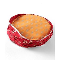 Babyhug Woven Full Sleeves Kurta & Dhoti Set with Cap & Booties Bandhani Print - Red & Yellow
