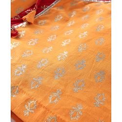 Babyhug Woven Full Sleeves Kurta & Dhoti Set with Cap & Booties Bandhani Print - Red & Yellow