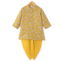 Babyhug 100% Cotton Woven Full Sleeves Kurta & Dhoti Set Marine Life Print - Yellow