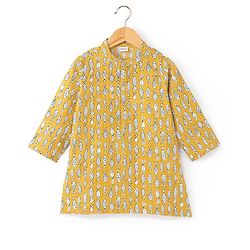 Babyhug 100% Cotton Woven Full Sleeves Kurta & Dhoti Set Marine Life Print - Yellow