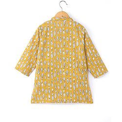 Babyhug 100% Cotton Woven Full Sleeves Kurta & Dhoti Set Marine Life Print - Yellow