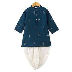 Babyhug Full Sleeves Floral Embroidery Kurta with Solid Dhoti Set - Teal Blue