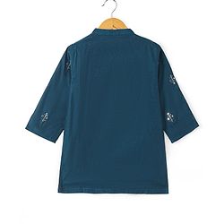 Babyhug Full Sleeves Floral Embroidery Kurta with Solid Dhoti Set - Teal Blue