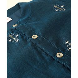 Babyhug Full Sleeves Floral Embroidery Kurta with Solid Dhoti Set - Teal Blue