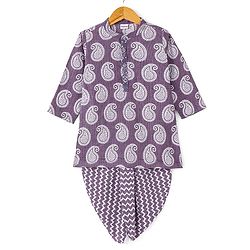 Babyhug 100% Cotton Woven Full Sleeves Kolka Printed  Kurta Dhoti  Set - Purple