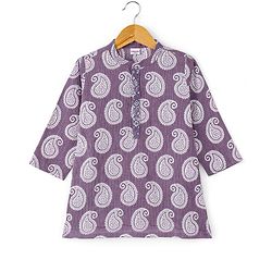 Babyhug 100% Cotton Woven Full Sleeves Kolka Printed  Kurta Dhoti  Set - Purple