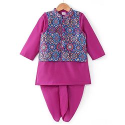 Babyhug Cotton Woven Full Sleeves Floral Printed Kurta & Dhoti Set with Jacket - Purple