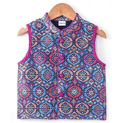 Babyhug Cotton Woven Full Sleeves Floral Printed Kurta & Dhoti Set with Jacket - Purple