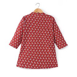 Babyhug Cotton Woven Full Sleeves Kurta & Dhoti Set Birds Print - Red