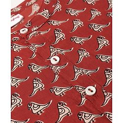 Babyhug Cotton Woven Full Sleeves Kurta & Dhoti Set Birds Print - Red