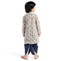 Babyhug 100% Cambric Fullh Sleeve Printed Kurta With Solid Dhoti Set - Off White & Navy