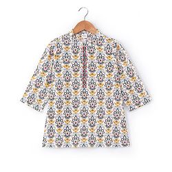 Babyhug 100% Cambric Fullh Sleeve Printed Kurta With Solid Dhoti Set - Off White & Navy