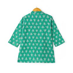 Babyhug 100% Cotton Woven Kurta With Solid Dhoti Set With Leaves Print - Green