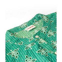 Babyhug 100% Cotton Woven Kurta With Solid Dhoti Set With Leaves Print - Green