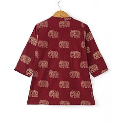 Babyhug 100% Cotton Woven Kurta With Solid Dhoti Set With Foil Printed - Off White & Maroon
