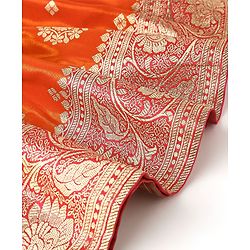Babyhug Woven Half Sleeve Brocade Choli With Lehenga And Dupatta Set - Orange Red & Pink