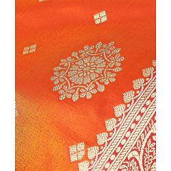 Babyhug Woven Half Sleeve Brocade Choli With Lehenga And Dupatta Set - Orange Red & Pink