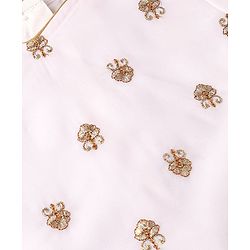 Babyhug Woven Half Sleeves Choli & Lehenga Set with Dupatta & Floral Embroidery - White & Red