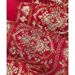 Babyhug Woven Half Sleeves Choli & Lehenga Set with Dupatta & Floral Embroidery - White & Red