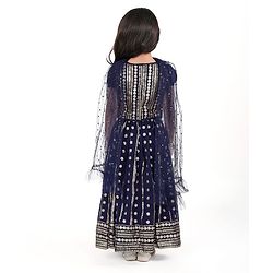 Babyhug Half Sleeves Embroidered Choli with Embroidered Lehenga and Dupatta Set  - Navy Blue