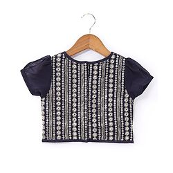 Babyhug Half Sleeves Embroidered Choli with Embroidered Lehenga and Dupatta Set  - Navy Blue
