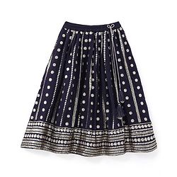Babyhug Half Sleeves Embroidered Choli with Embroidered Lehenga and Dupatta Set  - Navy Blue