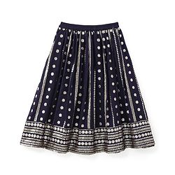 Babyhug Half Sleeves Embroidered Choli with Embroidered Lehenga and Dupatta Set  - Navy Blue