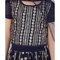 Babyhug Half Sleeves Embroidered Choli with Embroidered Lehenga and Dupatta Set  - Navy Blue