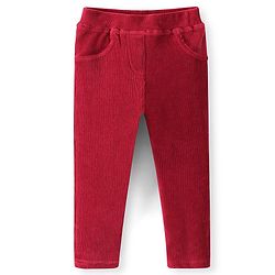 Babyhug Full Length Cotton Knit Corduroy Jeggings - Red