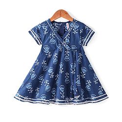 Babyhug 100% Cotton Woven Three Fourth Sleeve Floral Printed Kurta Palazo Set with Dupatta - Indigo