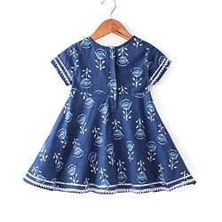 Babyhug 100% Cotton Woven Three Fourth Sleeve Floral Printed Kurta Palazo Set with Dupatta - Indigo