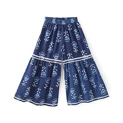 Babyhug 100% Cotton Woven Three Fourth Sleeve Floral Printed Kurta Palazo Set with Dupatta - Indigo