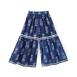 Babyhug 100% Cotton Woven Three Fourth Sleeve Floral Printed Kurta Palazo Set with Dupatta - Indigo